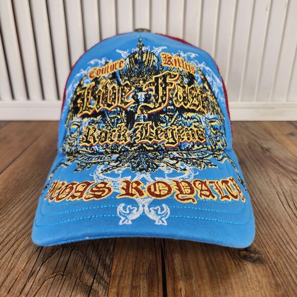 VTG Vegas Royalty Live Fast Rock Legend Couture Killer Trucker Hat Cap Blue Red main image 4